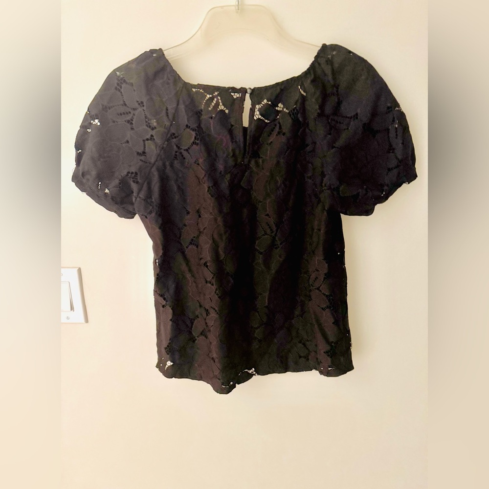 Adorable layered black lace top blouse puff sleeves Boho Y2K Regencycore cottage - Picture 9 of 9
